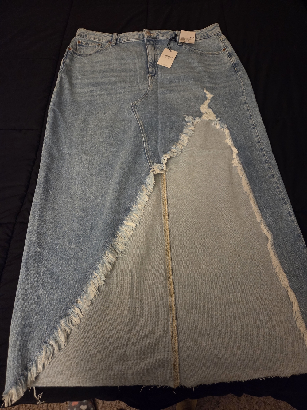 Forever 21 Light Blue Distressed Denim Maxi Skirt